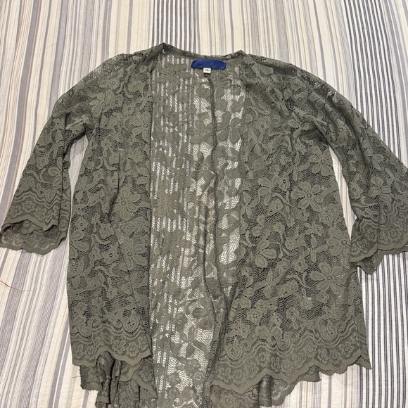 Blue Rain Sweaters - Blue Rain Lace Cardigan - Olive Green